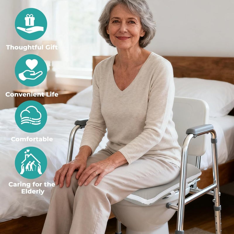 RoamReady Bedside Commode Cushion, Inflatable Cushioned Toilet Seat for Seniors, Bedridden Disabled, Commode Seat Cushion with Removable Fabric Cover for Pressure Relief, Wheelchair(Grey) - Image 5